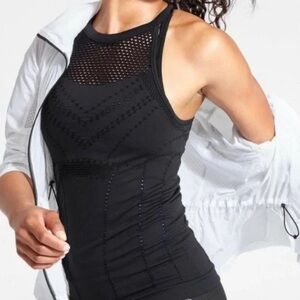 Athleta Black Tank Top Laser Cut Mesh Halter Style